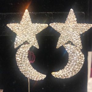 Vintage Austrian Crystal Star Moon Pavé Clip On Earrings-Boutique